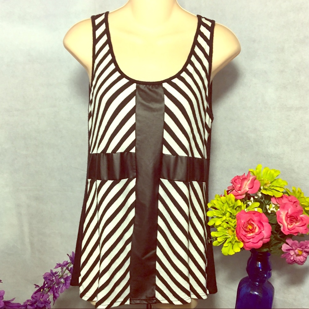 Black & White Dress Tank w Faux Leather